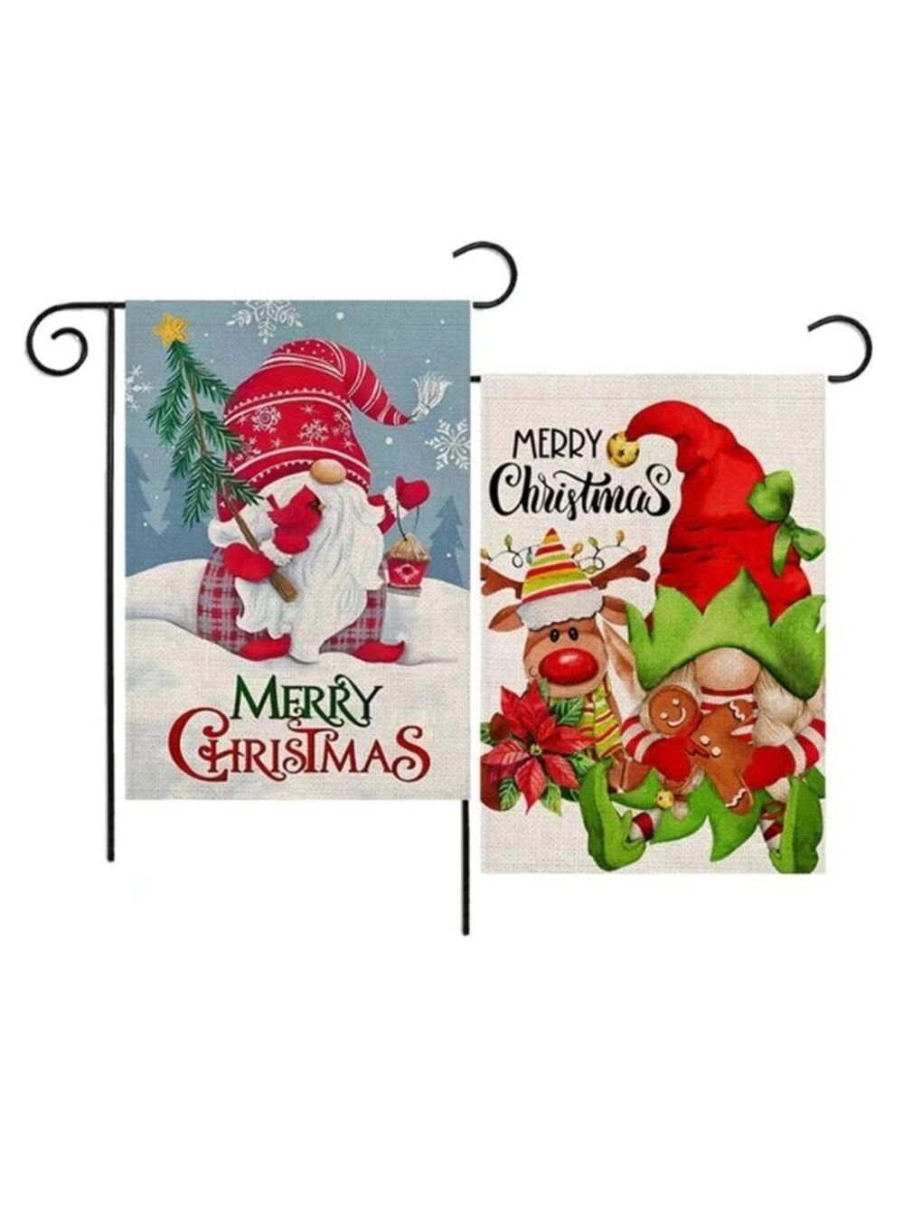 2 Merry Christmas Gnome Garden Flags 18x12